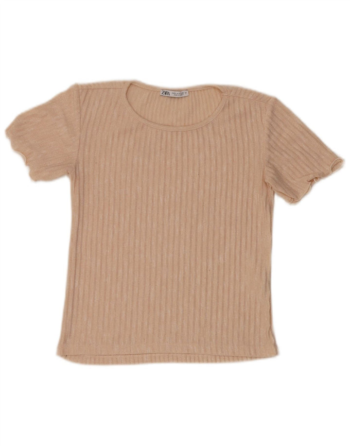 Zara Γυναικεία Μπλούζα Τοπ UK 10 Small Beige ριγέ πολυεστέρας