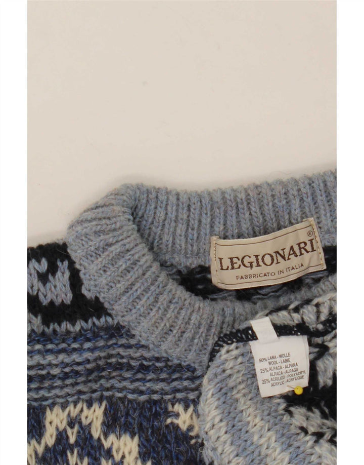 Vintage ανδρικό πουλόβερ με λαιμόκοψη IT 48 Medium Blue Fair Isle Wool