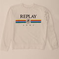 REPLAY Womens Graphic Sweatshirt Jumper UK 10 Small White Cotton Vintage Replay and Second-Hand Replay from Messina Hembry 
