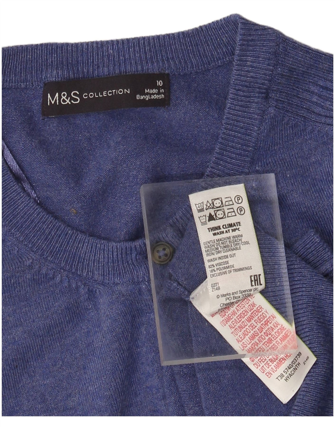 MARKS & SPENCER Γυναικείο πουλόβερ ζακέτα UK 10 Small Blue Viscose