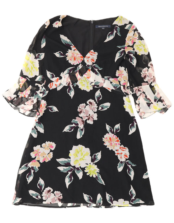 French Connection Womens 3/4 Sleeve Empire Dress UK 12 Medium Black Floral