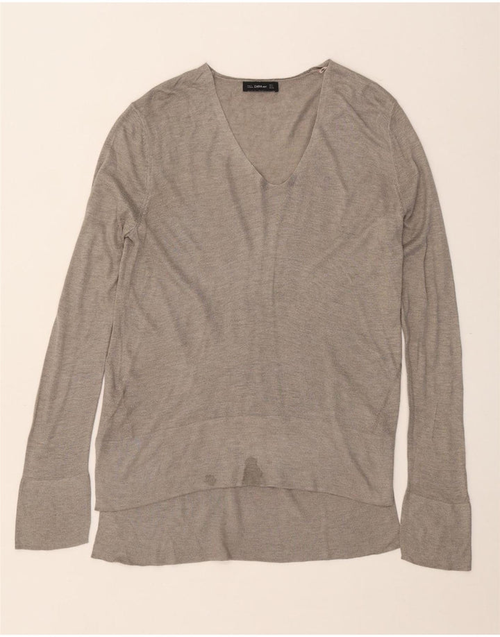 Γυναικείο πουλόβερ ZARA με V λαιμόκοψη UK 10 Small Grey