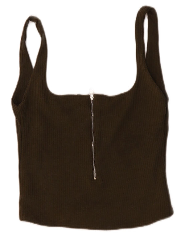 Zara Womens Trafaluc Crop Cami Top UK 6 XS Khaki