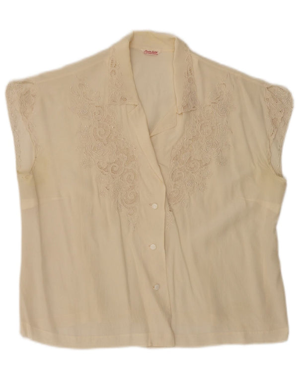 Vintage γυναικείο αμάνικο πουκάμισο μπλούζα EU 40 Medium Off White Floral μετάξι
