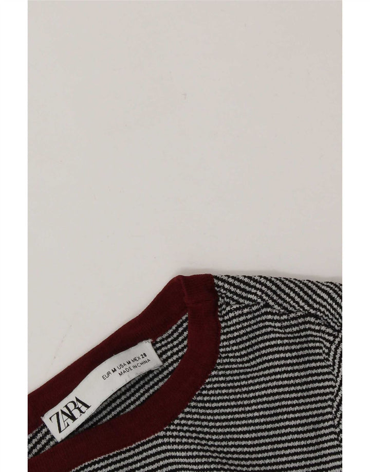 Zara Γυναικείο Crop Top Μακρύ μανίκι UK 12 Μεσαίων Γκρι Pinstripe