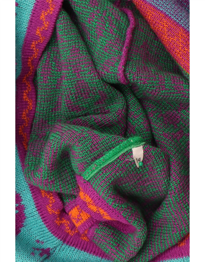 Γυναικείο πουλόβερ με ζακέτα VINTAGE UK 14 Μεσαίο πράσινο λουλουδάτο μαλλί