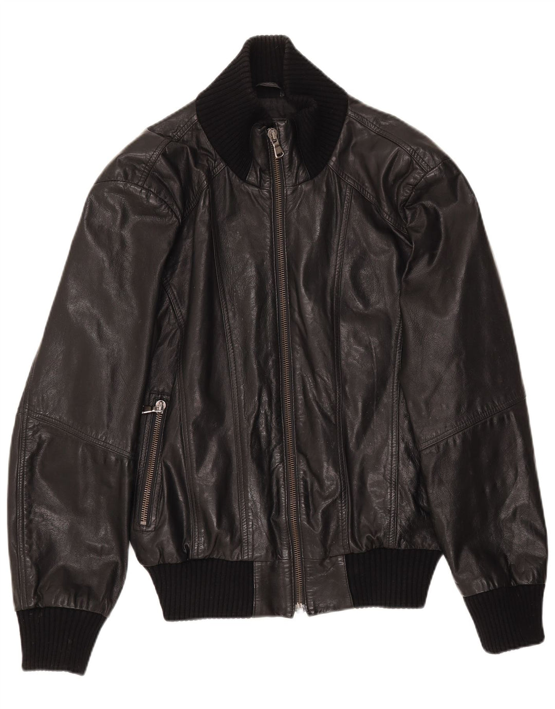 Επιλεγμένο Ανδρικό Δερμάτινο Μπουφάν UK 38 Medium Black Leather