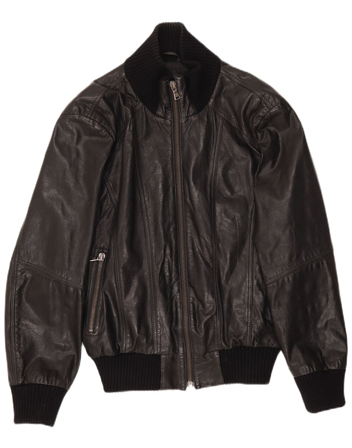 Επιλεγμένο Ανδρικό Δερμάτινο Μπουφάν UK 38 Medium Black Leather
