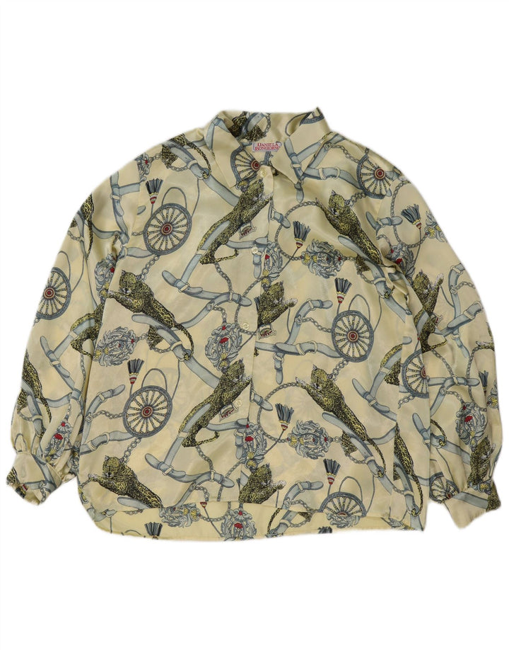 Vintage γυναικείο γραφικό πουκάμισο μπλούζα IT 48 XL κίτρινο πολυεστέρα