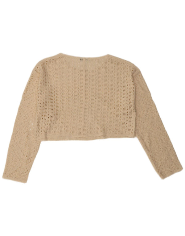 Zara Γυναικείο Crop Crochet πουλόβερ με λαιμόκοψη UK 14 Medium Off White
