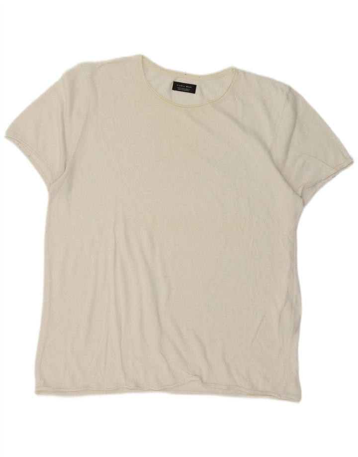 Ανδρικό T-Shirt Zara Top Large Off White Βαμβακερό