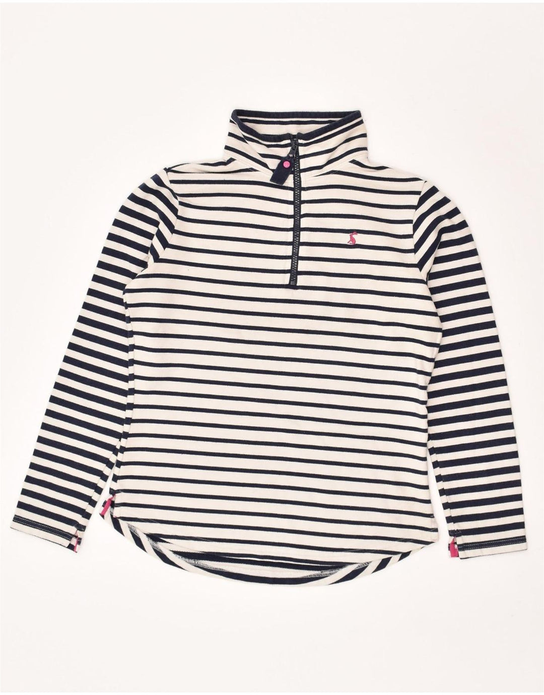 JOULES Womens Zip Neck Sweatshirt Jumper UK 8 Small White Striped Nautical | Vintage Joules | Thrift | Second-Hand Joules | Used Clothing | Messina Hembry 