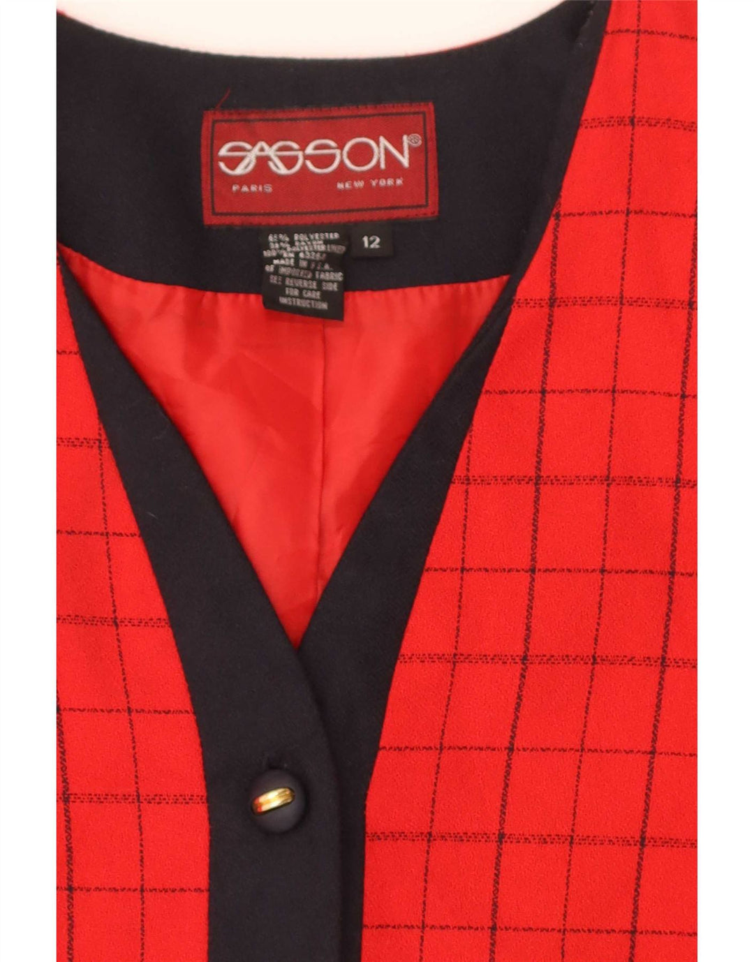 Vintage γυναικείο σακάκι 4 κουμπιών US 12 Large Red Check Polyester