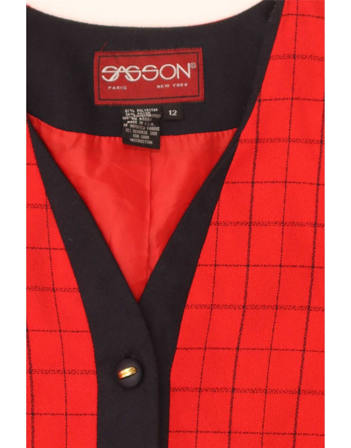 Vintage γυναικείο σακάκι 4 κουμπιών US 12 Large Red Check Polyester