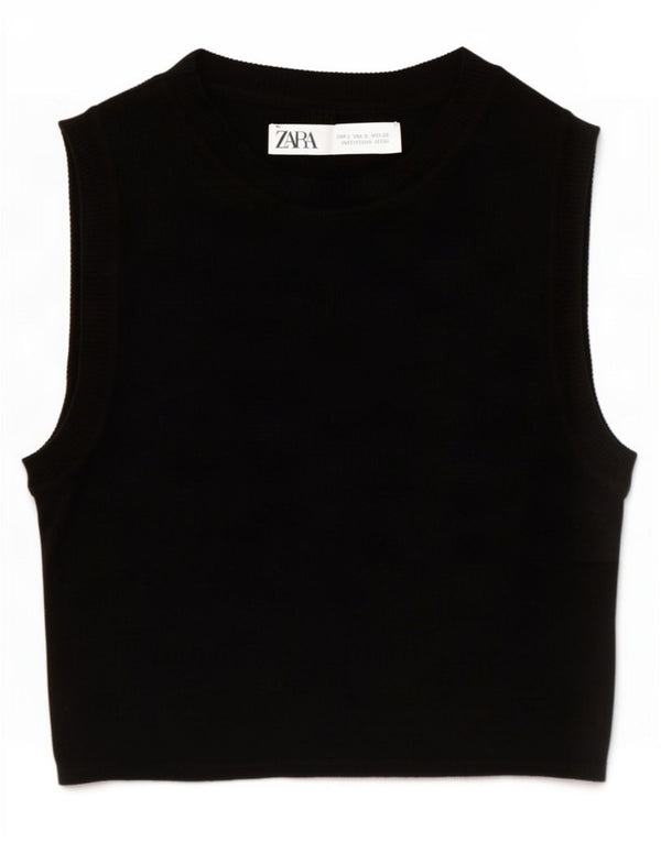 Zara Γυναικείο Crop Vest Top UK 8 Small Black Viscose