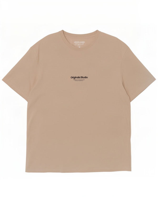 Jack & Jones Ανδρικό T-Shirt Top XL Beige βαμβακερό