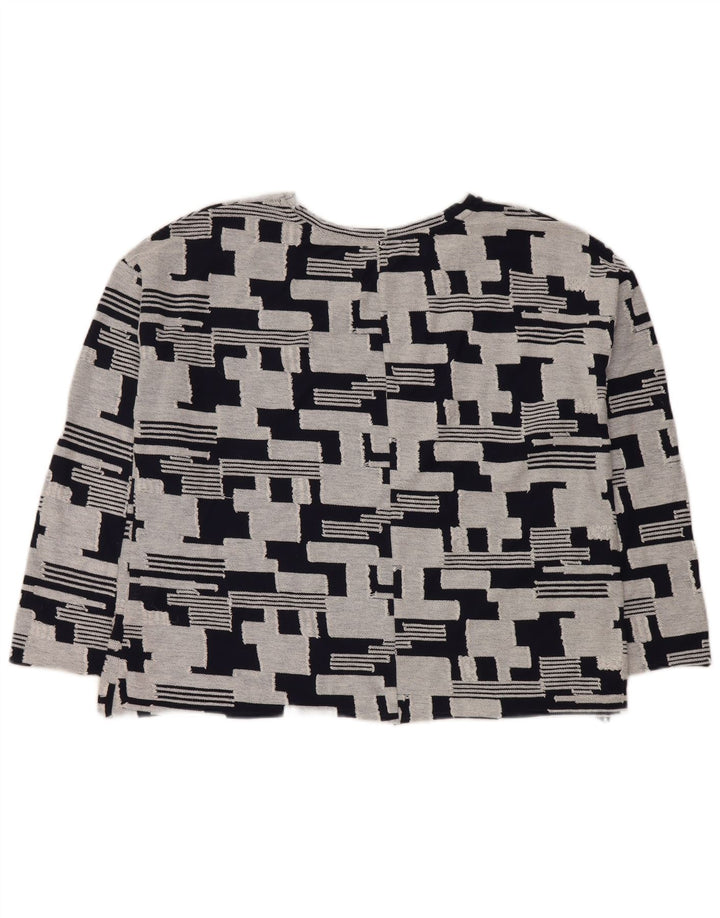 Zara γυναικείο τοπ 3/4 μανίκι UK 14 Medium Navy Blue γεωμετρικό βαμβάκι