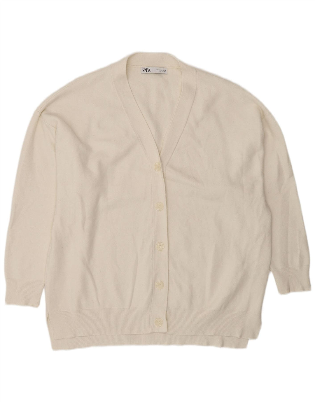 Zara Γυναικείο πουλόβερ ζακέτα oversized UK 10 Small White Viscose