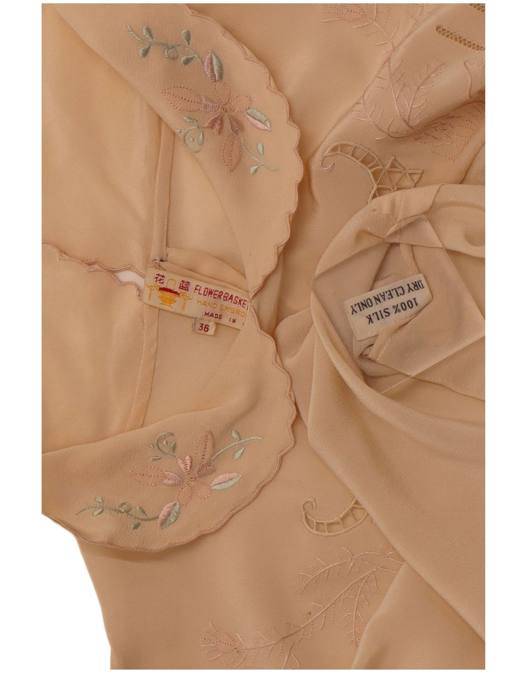 VINTAGE Γυναικείο μακρυμάνικο πουκάμισο μπλούζα EU 36 Small Beige Floral Silk