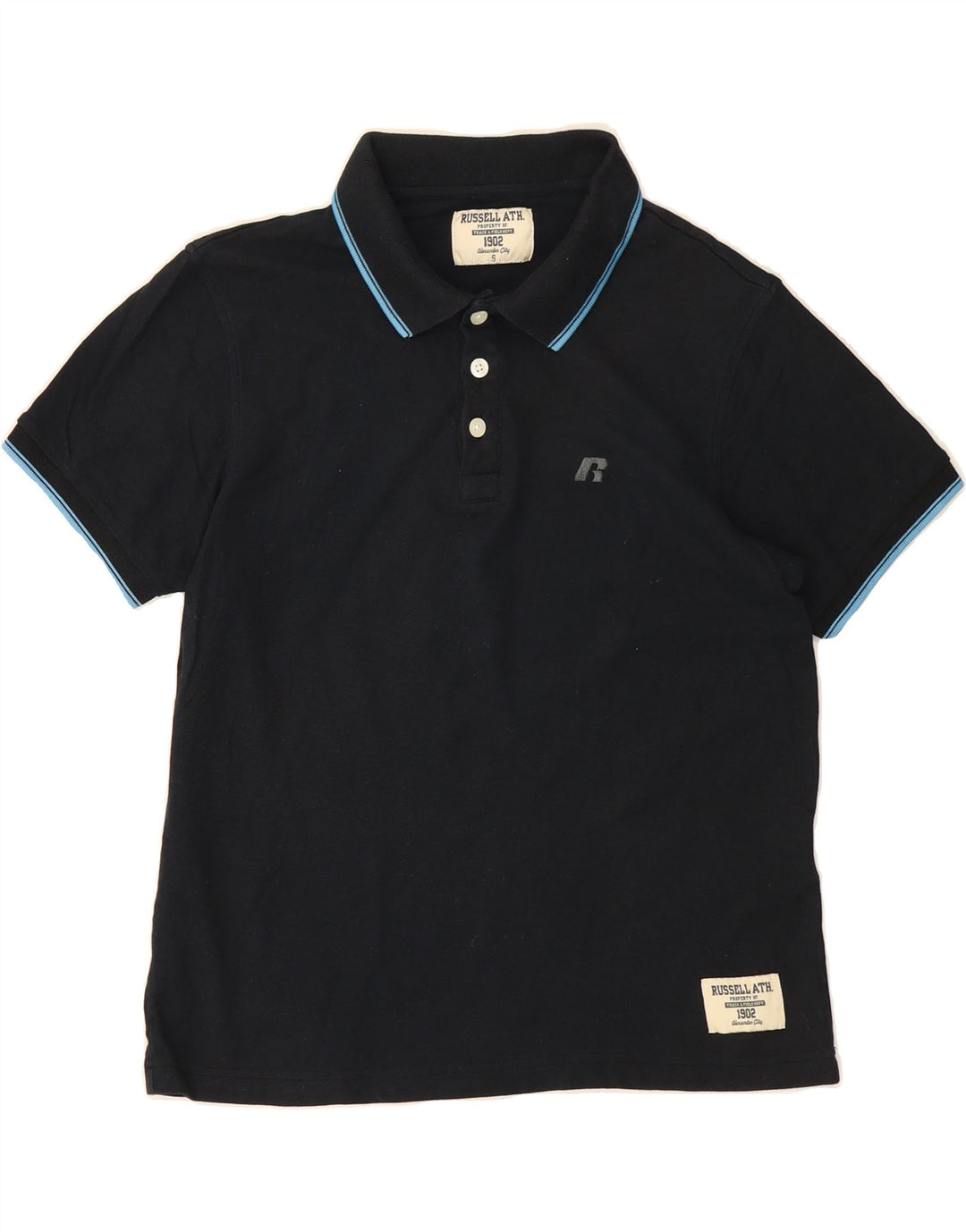 RUSSELL ATHLETIC Mens Polo Shirt Small Navy Blue Cotton Vintage Russell Athletic and Second-Hand Russell Athletic from Messina Hembry 