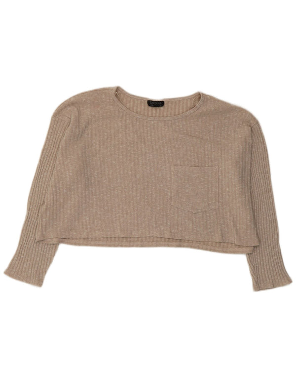 Topshop Γυναικεία Crop Oversized Μπλούζα με μακρύ μανίκι UK 12 Medium Beige Flecked