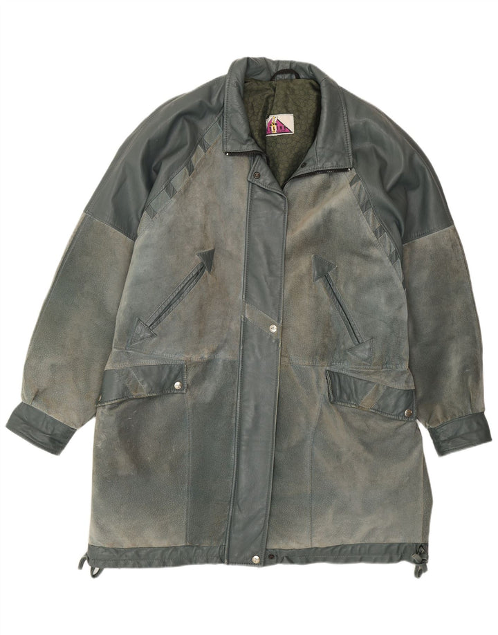 Vintage Γυναικείο Δερμάτινο Παλτό UK 22 2XL Μπλε