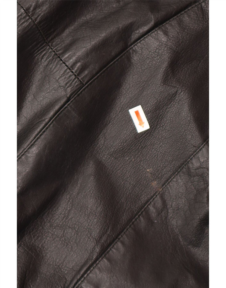 VINTAGE Γυναικείο Δερμάτινο Παλτό UK 14 Μεσαίο Μαύρο Δέρμα