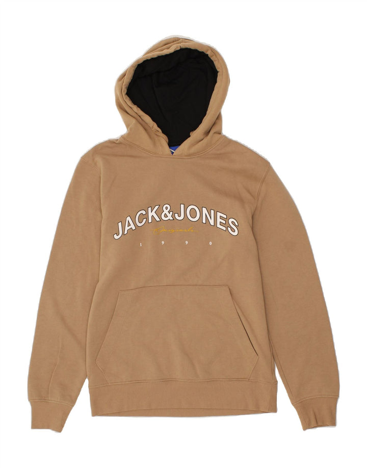 JACK & JONES Mens Graphic Hoodie Jumper Medium Beige Cotton Vintage Jack & Jones and Second-Hand Jack & Jones from Messina Hembry 