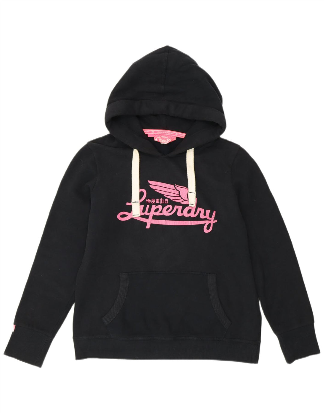 Γυναικείο γραφικό κουκούλα SUPERDRY UK 18 XL Μαύρο βαμβακερό