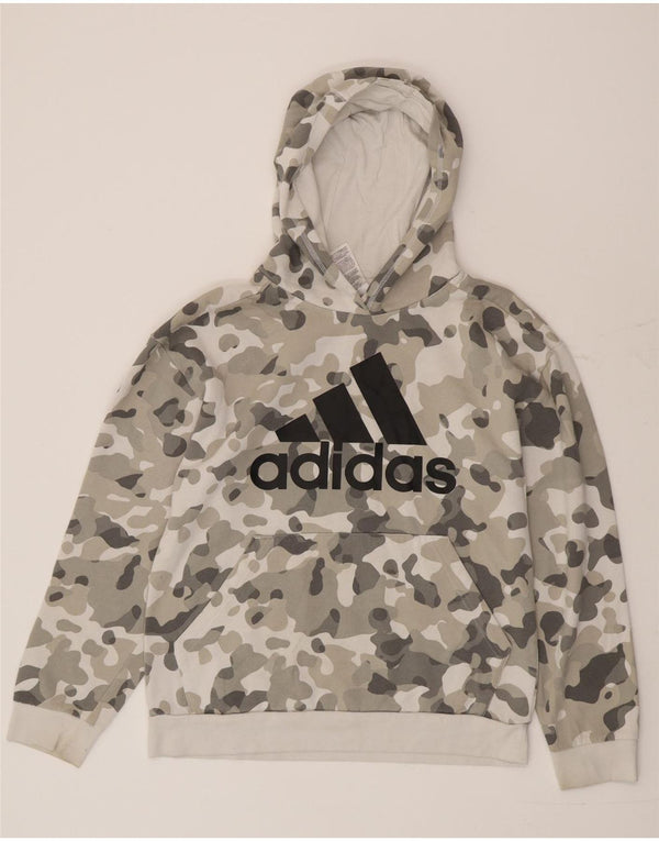 Adidas Boys Graphic Hoodie Jumper 15-16 Years XL Γκρι βαμβακερό καμουφλάζ