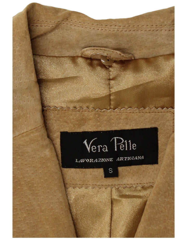 Vintage γυναικείο σουέτ σακάκι με 2 κουμπιά UK 10 Small Beige Leather