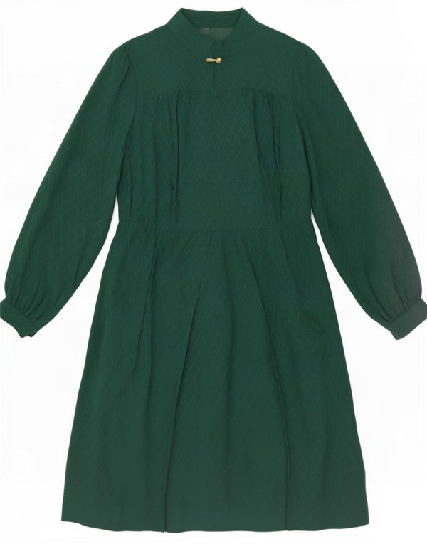Vintage γυναικείο μακρυμάνικο φόρεμα A-Line UK 14 Medium Green Geometric