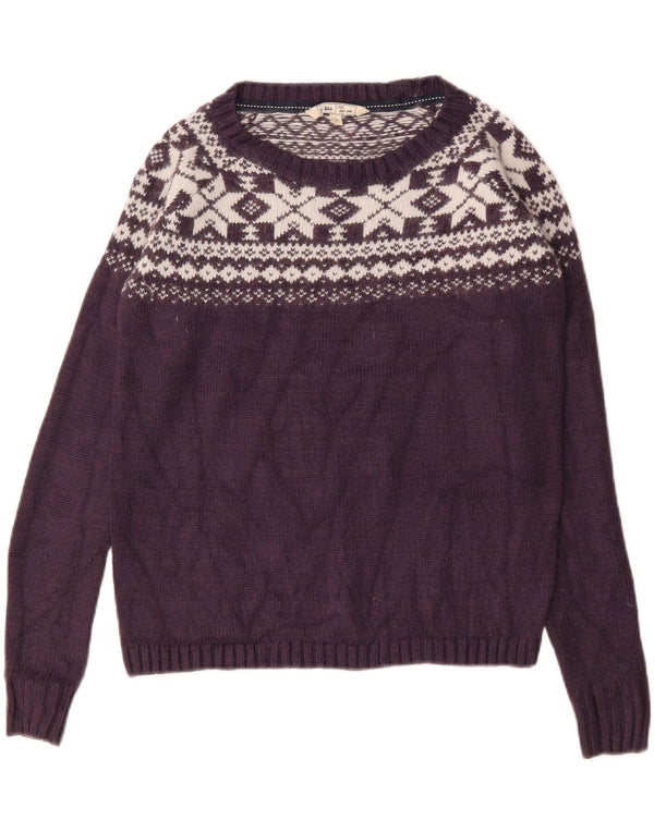 Fat Face Γυναικείο πουλόβερ με λαιμό σκάφος UK 6 XS Purple Fair Isle