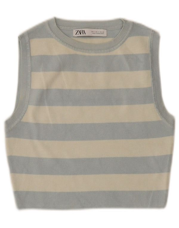 ZARA Γυναικείο γιλέκο Crop Tank Top UK 12 μεσαία μπλε ριγέ βισκόζη