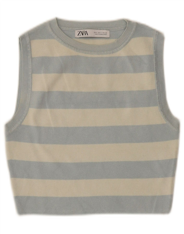 ZARA Γυναικείο γιλέκο Crop Tank Top UK 12 μεσαία μπλε ριγέ βισκόζη