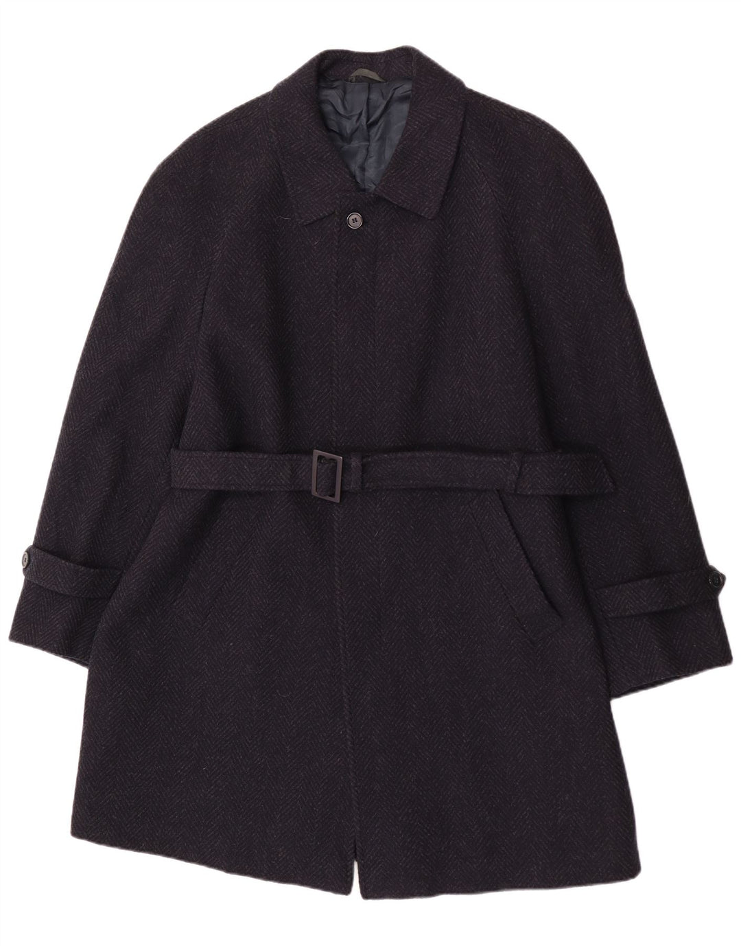Vintage Ανδρικό Πανωφόρι IT 52 XL Navy Blue ψαροκόκκαλο παρθένο μαλλί