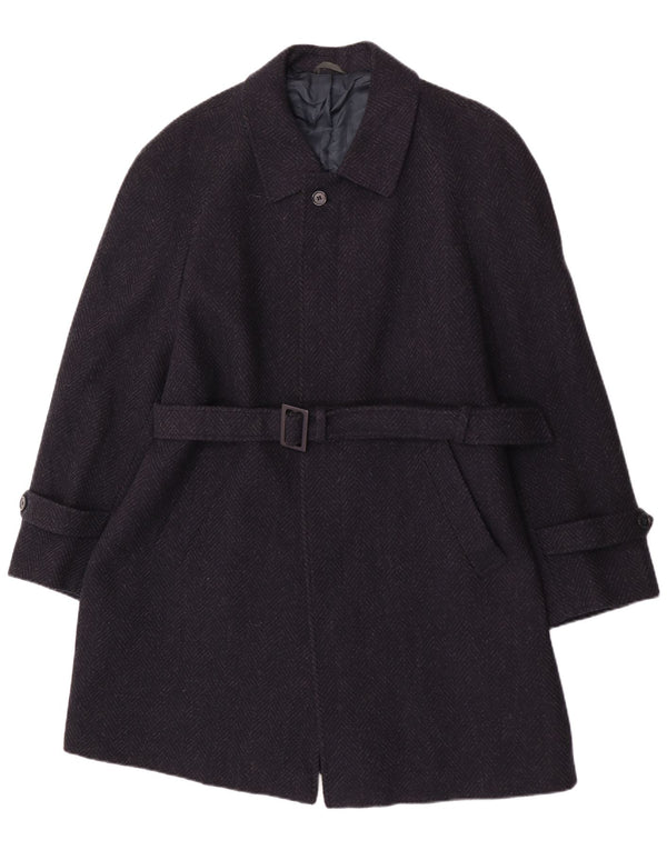 Vintage Ανδρικό Πανωφόρι IT 52 XL Navy Blue ψαροκόκκαλο παρθένο μαλλί