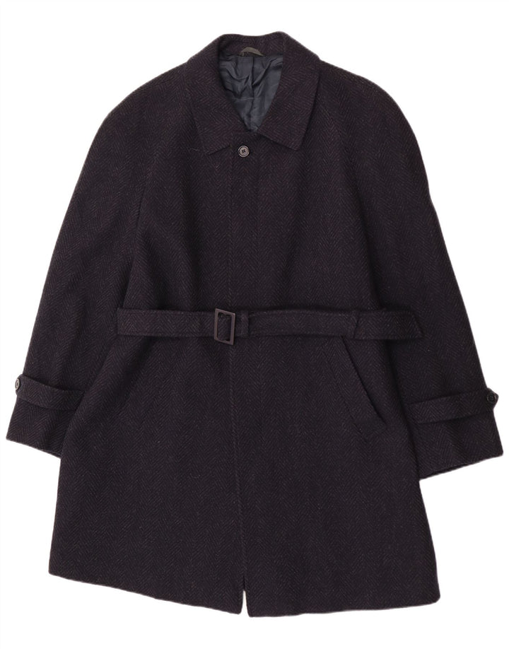 Vintage Ανδρικό Πανωφόρι IT 52 XL Navy Blue ψαροκόκκαλο παρθένο μαλλί