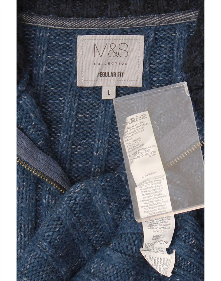 MARKS & SPENCER Ανδρικό πουλόβερ πουλόβερ με φερμουάρ σε μεγάλο μπλε χρώμα