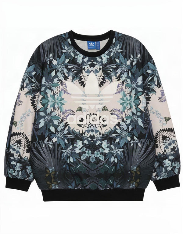 Γυναικείο Φούτερ Adidas Graphic Jumper UK 14 Large Navy Blue Floral