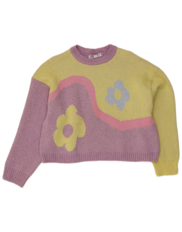 Γυναικείο πουλόβερ Zara Graphic Crew Neck Jumper UK 12 Medium Purple