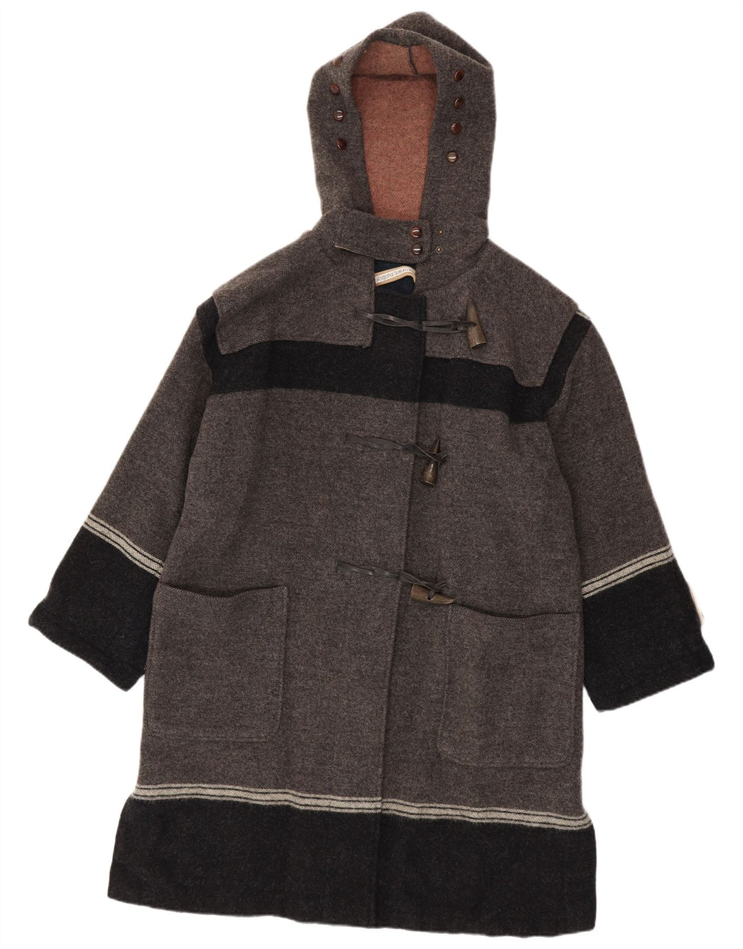 Vintage Ανδρικό παλτό Duffle με κουκούλα IT 42 XL Γκρι παρθένο μαλλί