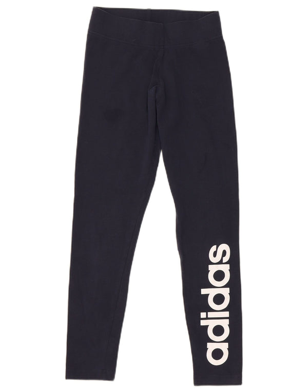 ADIDAS Womens Graphic Leggings UK 4/6 XS  Navy Blue Cotton
