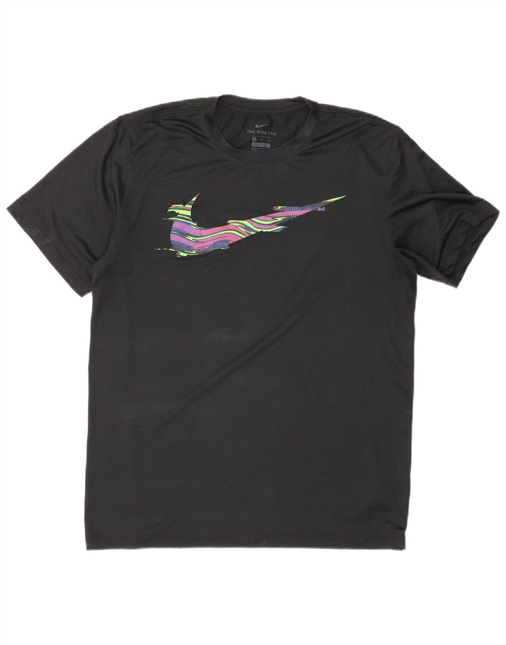 Ανδρικό γραφικό μπλουζάκι Nike Dri Fit, μεσαίο μαύρο πολυεστερικό αθλητικό μπλουζάκι