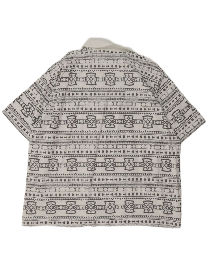 JOHN F GEE Ανδρικό πουλόβερ κοντομάνικο πουλόβερ 2XL λευκό γεωμετρικό βαμβακερό