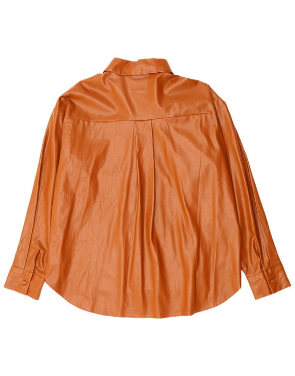 Zara γυναικείο πουκάμισο από συνθετικό δέρμα με φαρδιά εφαρμογή UK 16 Μεγάλη καφέ πολυουρεθάνη