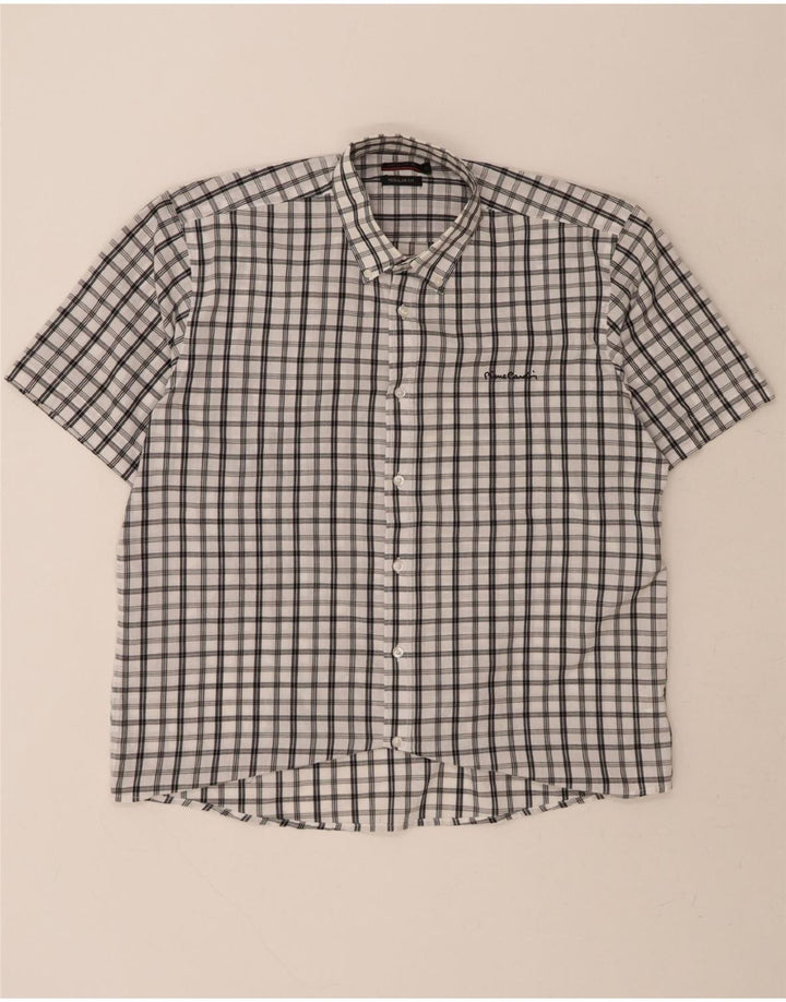 PIERRE CARDIN Mens Regular Fit Short Sleeve Shirt XL Black Check Polyester Vintage Pierre Cardin and Second-Hand Pierre Cardin from Messina Hembry 