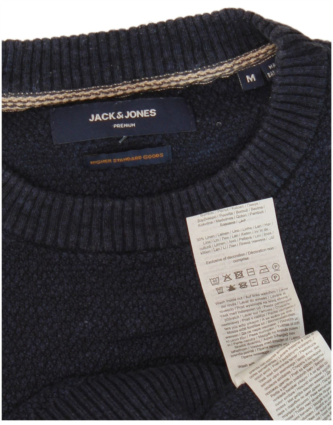 Jack & Jones Ανδρικό πουλόβερ με λαιμόκοψη μεσαίου μπλε βαμβακερό