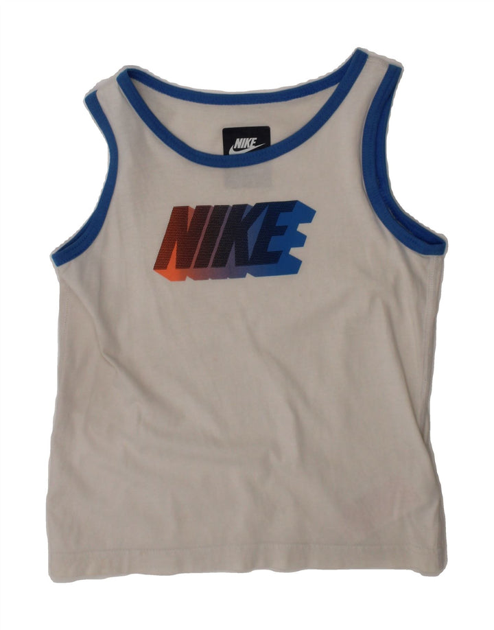 NIKE Boys Graphic Vest Top 4-5 Years Small White Cotton Vintage Nike and Second-Hand Nike from Messina Hembry 