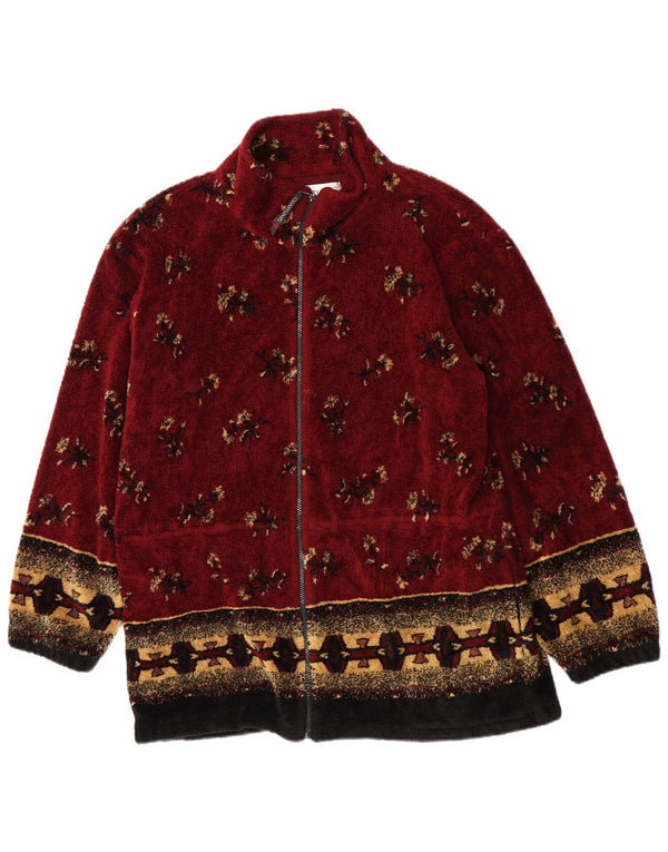 Vintage Ανδρικό Fleece Jacket UK 38 Medium Burgundy Floral